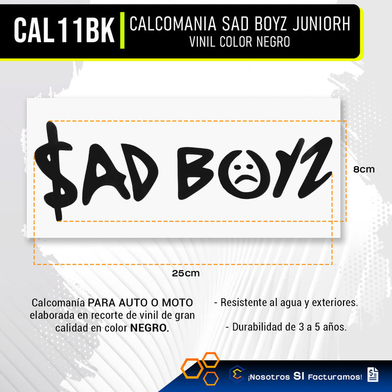 2 Calcomanía Sad Boyz Juniorh Sticker Vinil Auto Moto 25x8cm