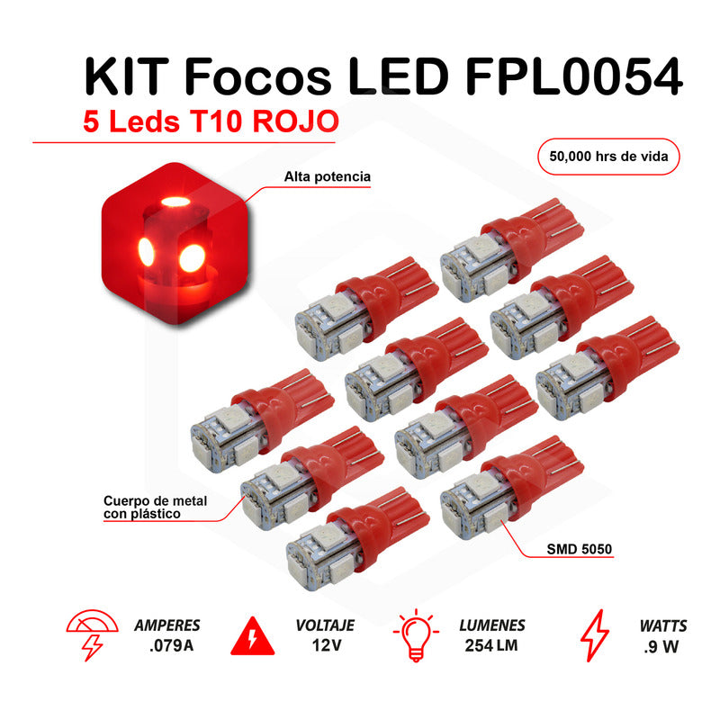 Kit 10 Focos Pellizco 5 Leds 5050 T10-158 Color A Eligir