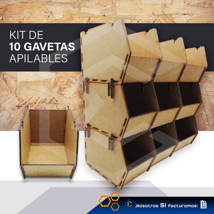 Gaveta Caja Organizadora Almacenamiento Apilable Mdf 10 Pzas Mdf