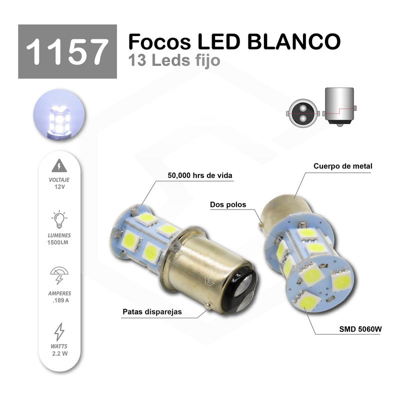 Par Focos 13 Leds 1157 2 Polos Patas Disparejas Función Fija