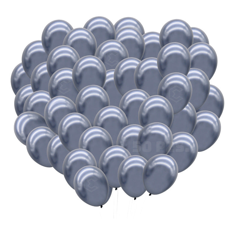 Bolsa 50 Globos Gris Metalizado #10 Fiestas Y Bodas Latex