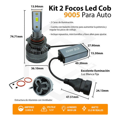 Kit Focos 9005 12led Csp 9-30v 33.5w Reales Alta Baja 8000lm 9005