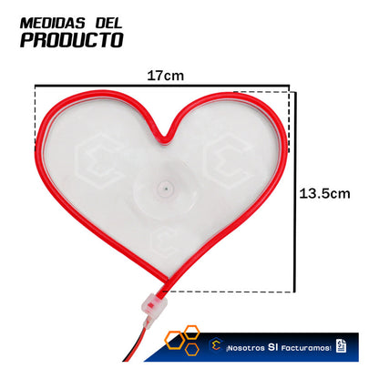 Figura Corazon Led Luz Neon Parabrisas Chupón Grande26cm 12v