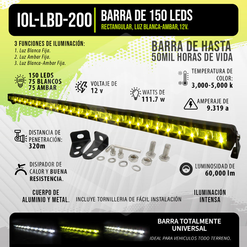 Barra 150 Led Bicolor 3 Funciones 47''' 111.7w Pulgadas 12v