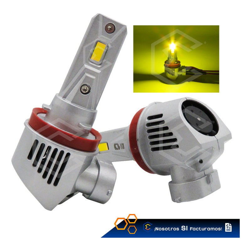 Kit Focos 12 Led Csp Ambar H11 Ventilador Alta O Baja 4200lm H11 Ambar