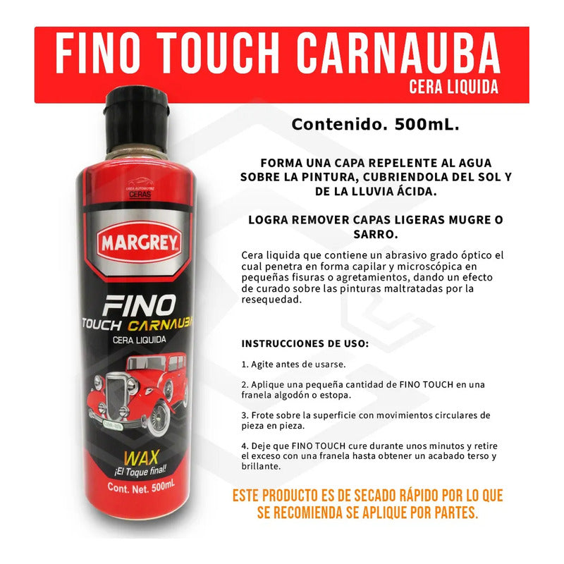 5 Cera Liquida Para Auto Carnauba Fino Touch 500ml Margrey