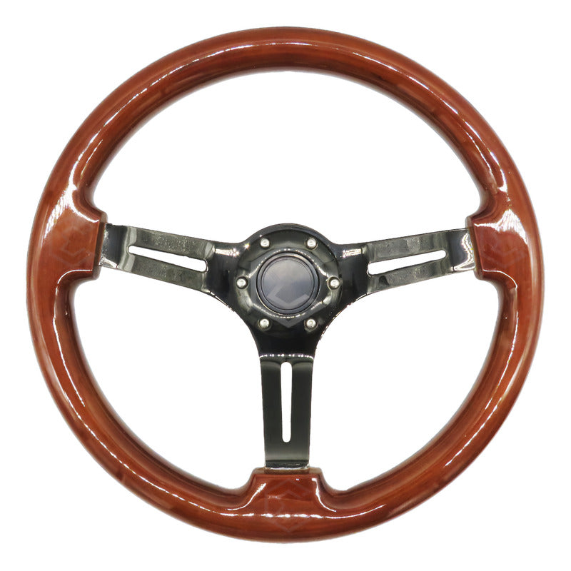 Volante Madera Automotriz Universal Centro Negro Brillo 35cm