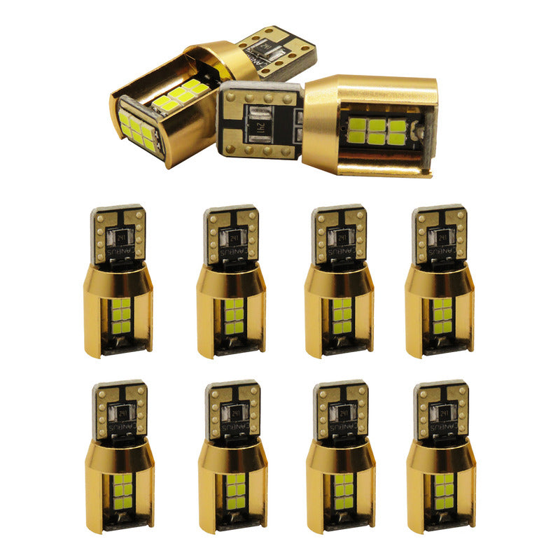 Kit De 10 Focos De Pellizco T10 18 Leds Canbus Aluminio 12v