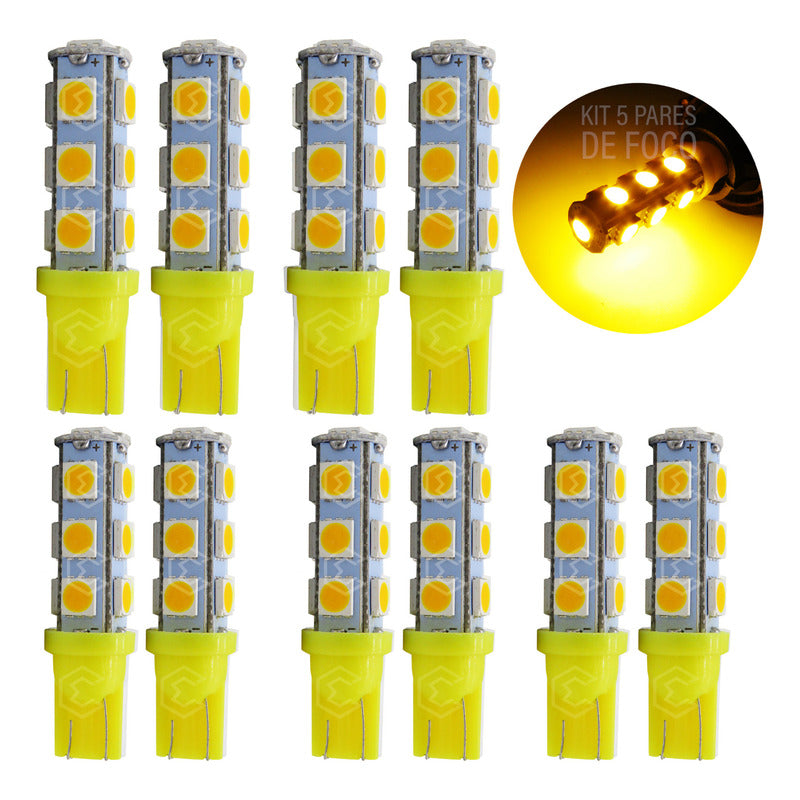 Kit 10 Focos Pellizco 13 Leds 5050 T10-158 Cuartos Stop 12v
