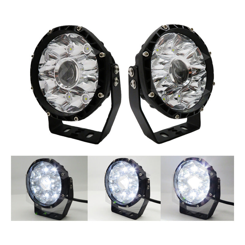 Par De Faros 9 Leds Redondo Con Lupa Luz Fija 5 PuLG 12-24v