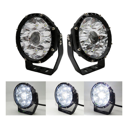 Par De Faros 9 Leds Redondo Con Lupa Luz Fija 5 PuLG 12-24v