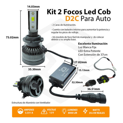Kit Focos D2c12 Led Csp 9-30w 39.4w Reales Alta Baja 8000lm Iol-lhl-168
