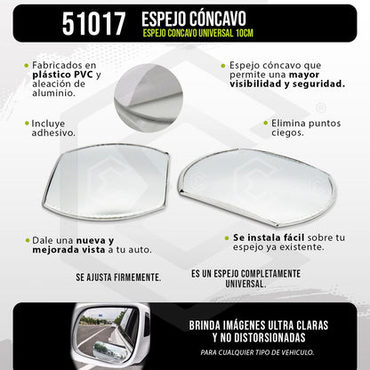Par Espejos Recortado Concavo Universal Adherible 8.5 X 6cm