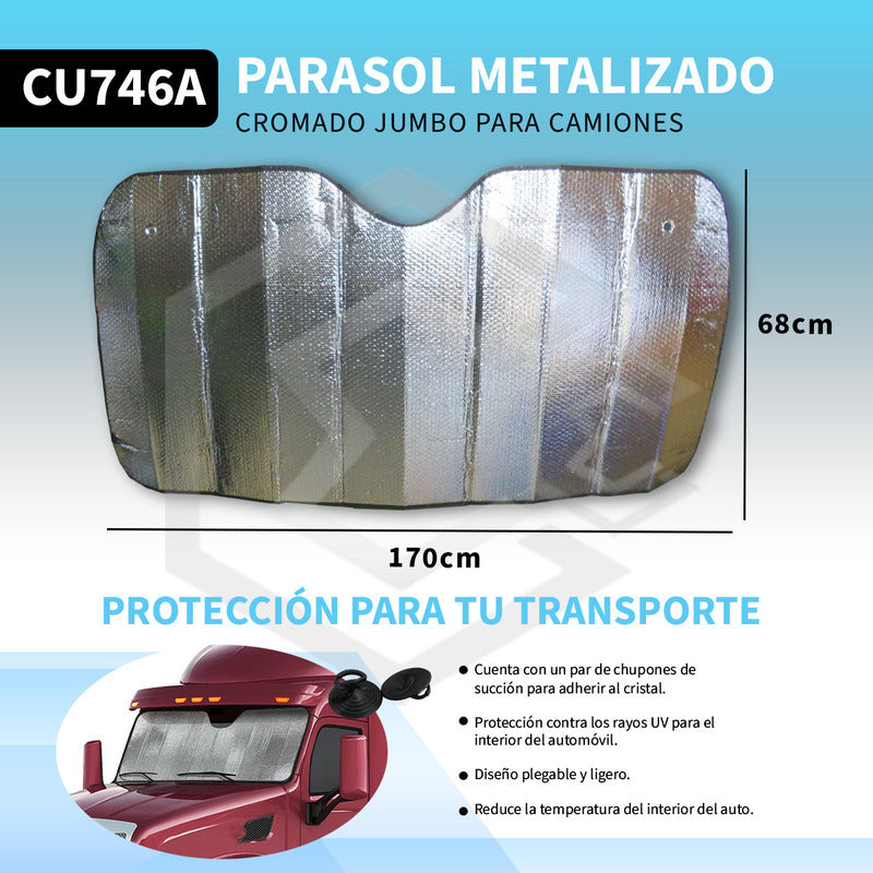Cubresol Parasol Metalizado Cromado Para Camión 170 X 68cm