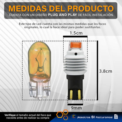 Par De Focos De Pellizco T10 12 Leds Csp Canbus 8.5w 10-60v