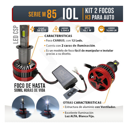 Kit 2 Focos Led H3 Csp Canbus Ventilador Alta Baja 16000lm H3