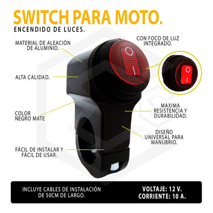 Switch Para Moto Interruptor Universal Luces Un Paso Con Luz