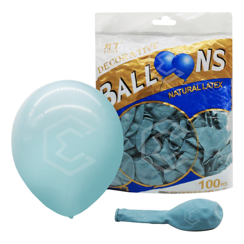 Bolsa 100 Globos Azul Cielo Brilloso #10 Fiesta Boda Latex