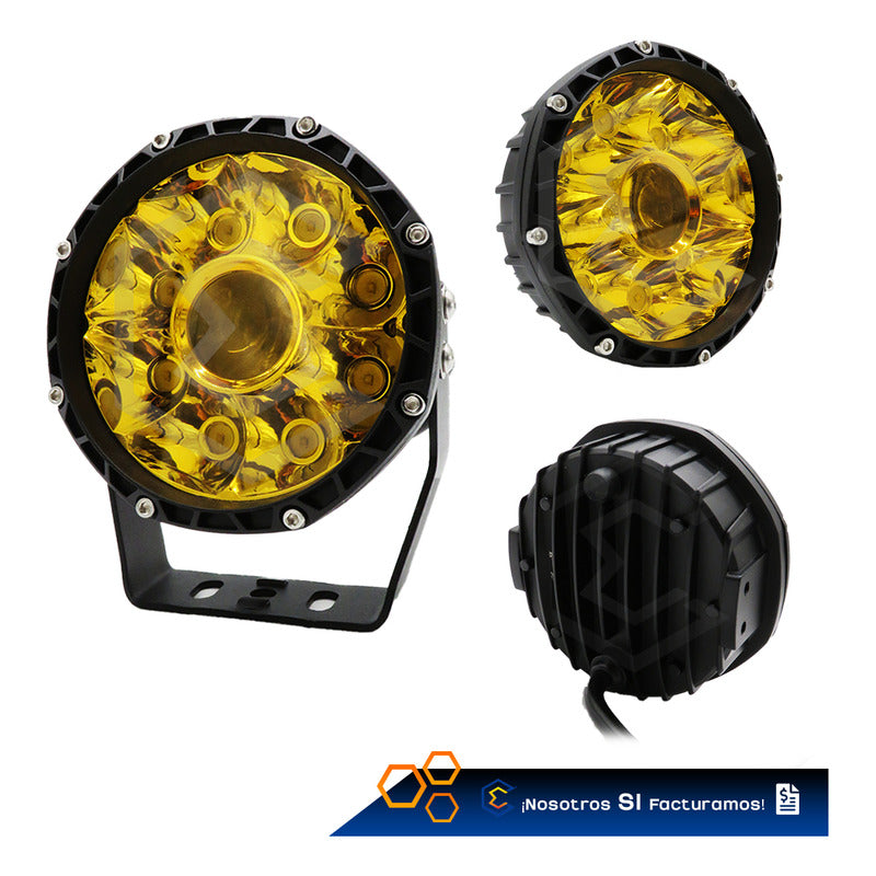 Par De Faros 9 Leds Redondo Con Lupa Luz Fija 5 PuLG 12-24v