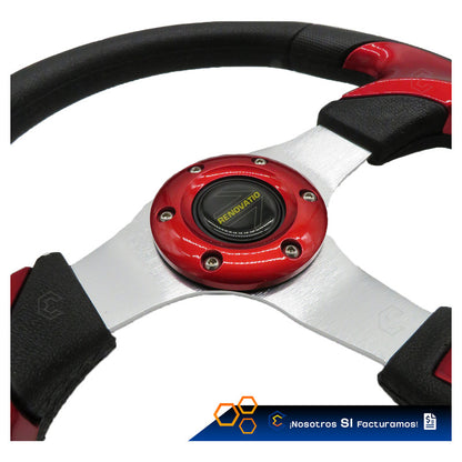 Volante Deportivo Universal De Metal Rojo Con 9 Pernos 32cm