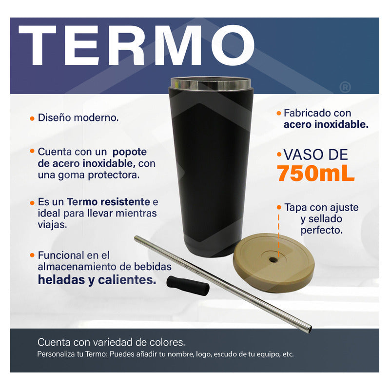 Termo Vaso Personalizado Nombre Logo Láser 750ml Acero Inox