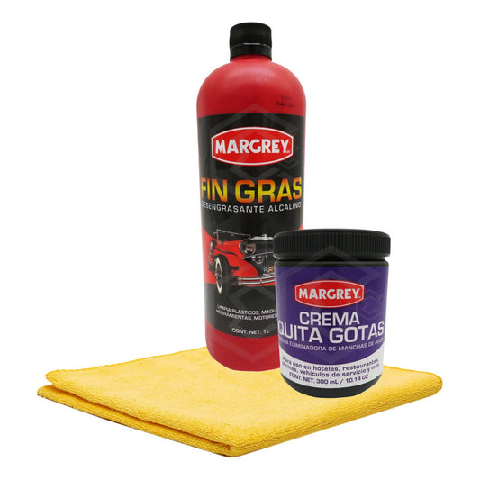 Fin Gras 1l + Crema Quita Gotas Margrey Kit Con Microfibra