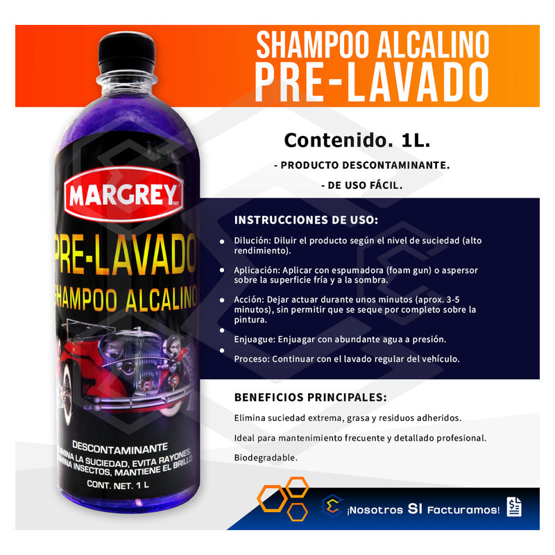 Combo 12 Prelavadores Shampoo Alcalino 1l Margrey Automotriz