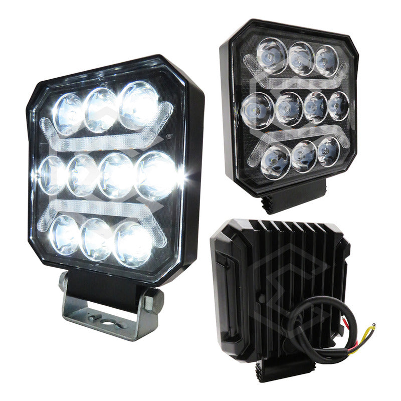 Par Faros 28 Leds Cuadrado Bicolor 10 Lupas 3 Funcion 10-30v