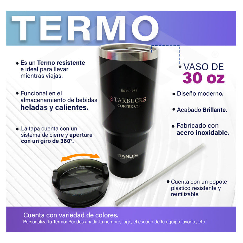 5 Termos Vasos Personalizados Nombre Logo 30oz Tipo Stanley