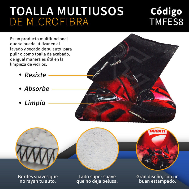 Toalla De Microfibra Para Moto Ducati Roja Panigale V4 55x40