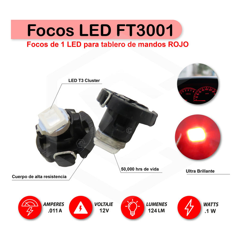 Kit 4 Focos Led T3 Clúster Para Tablero Mandos Fija 12v