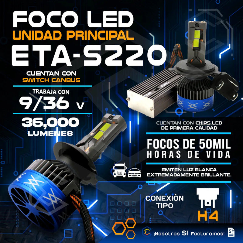 2 Focos 48 Leds H4 Canbus Ventilador Alta Baja 36,000lm 107w H4