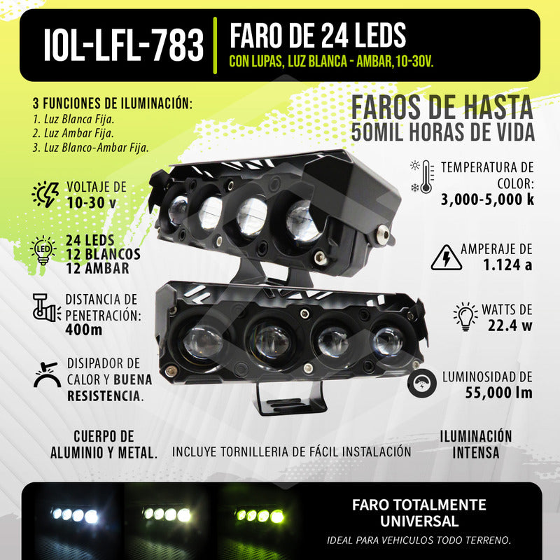 Par De Faros 4 Lupas 24 Leds Auxiliares Bicolor Fijo 10-30v