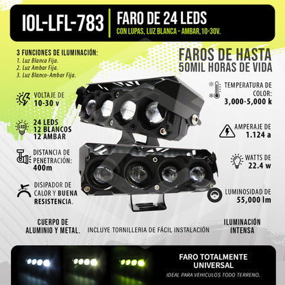 Par De Faros 4 Lupas 24 Leds Auxiliares Bicolor Fijo 10-30v