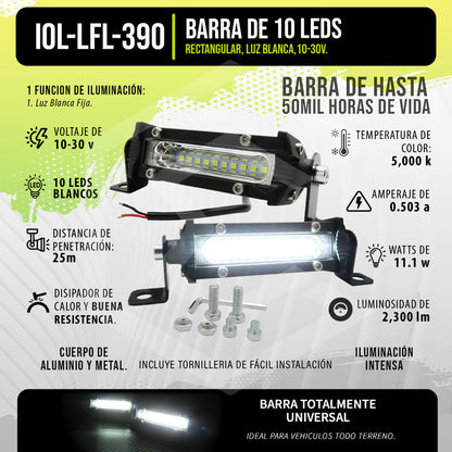 Par Faros Barra Mini 10 Leds Luz Blanca Fija 4'' PuLG 10-30v