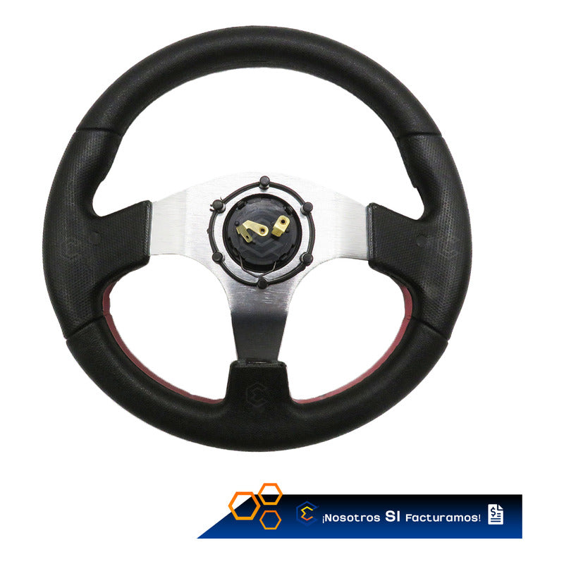 Volante Deportivo Universal De Metal Rojo Con 9 Pernos 32cm