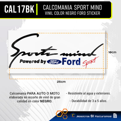 Calcomanía Sport Mind Ford Sticker Vinil Auto Moto 25cmx10cm