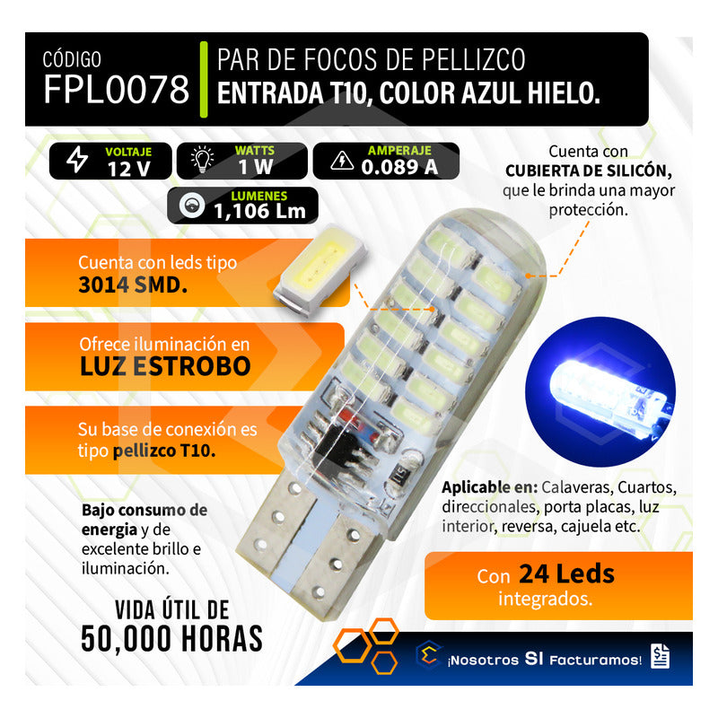 Kit 10 Focos De Pellizco 24 Leds Smd T10 Gel Luz Estrobo 12v