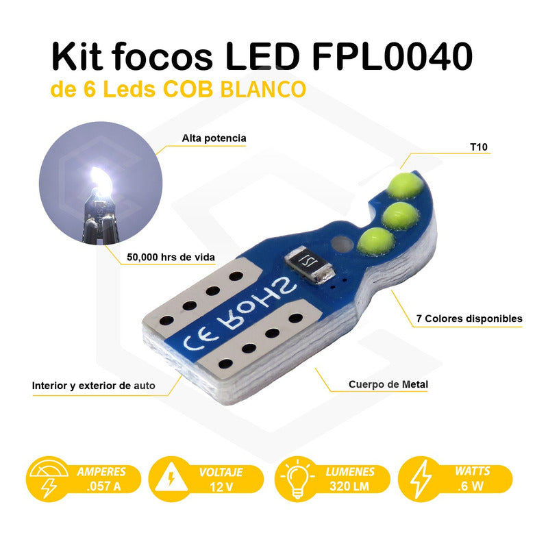 Kit De 10 Focos De Pellizco T10 6  Leds Cob Alta Potencia