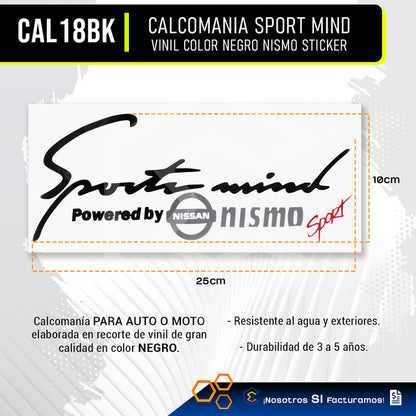 Calcomanía Sport Mind Nismo Sticker Vinil Auto Moto 25cmx10