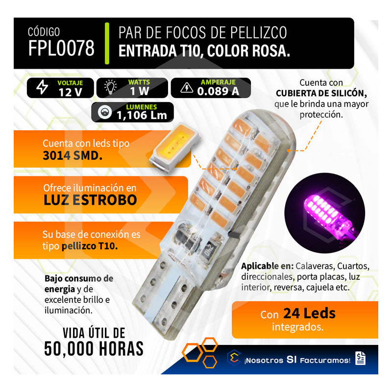Kit 10 Focos De Pellizco 24 Leds Smd T10 Gel Luz Estrobo 12v