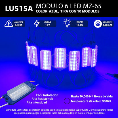 10 Módulo Rect 6led Mz-65 Alta Intensidad Color A Elegir 12v