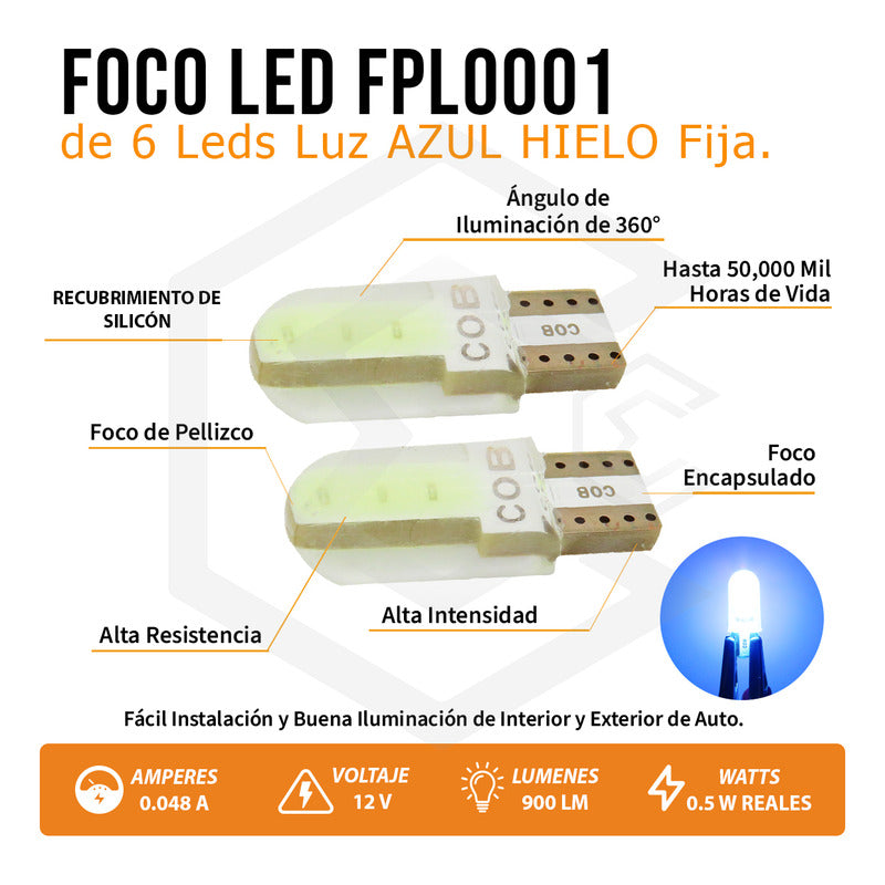 Kit 5 Pares Focos Led Cob Grande Pellizco T10 Silicon Auto