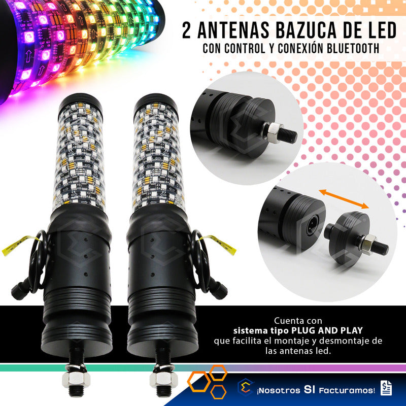 Antenas Led Rgb Bazooka Bluetooth App Rzr Can Am Atv 30.5cm Rgb