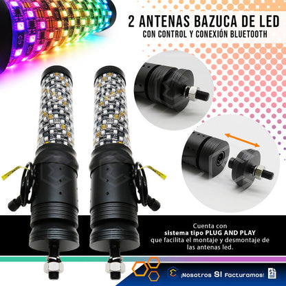 Antenas Led Rgb Bazooka Bluetooth App Rzr Can Am Atv 30.5cm Rgb