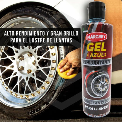 3 Gel Azul Abrillantador Rehidratante Llantas Margrey 500 Ml Azul
