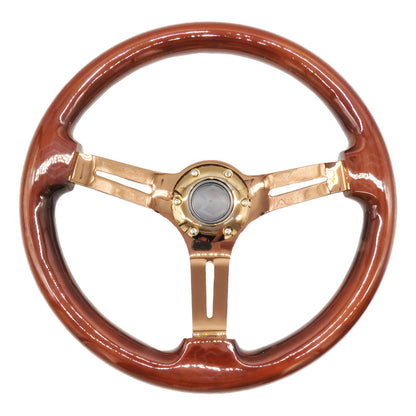 Volante Madera Automotriz Universal Centro Orobrillante 35cm