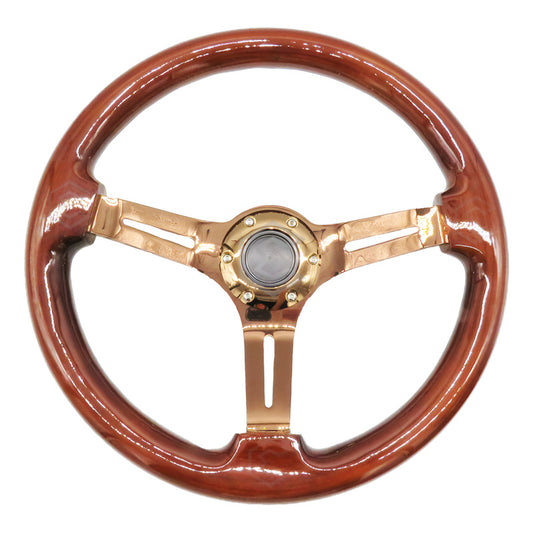 Volante Madera Automotriz Universal Centro Orobrillante 35cm