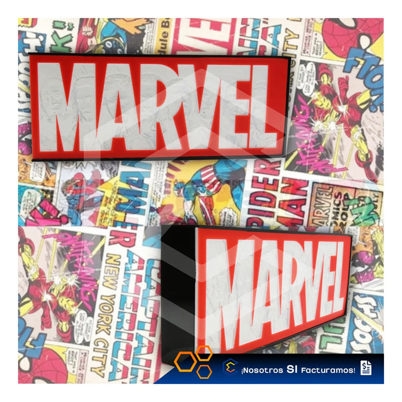 Lampara Led Marvel Letrero Relieve Decoración 25cm 3d Petg Rojo