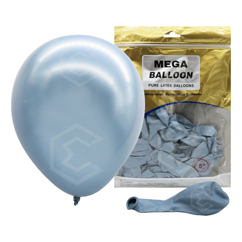 Bolsa 100 Globos Azul Claro Metalico #5 Fiesta Boda Latex Azul Claro Metalico